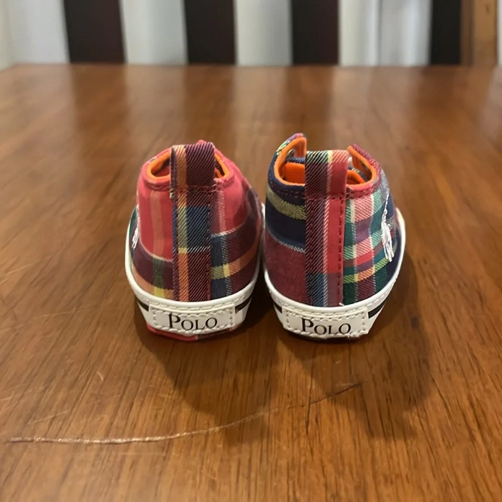 Polo Ralph Lauren Harbour Hi Plaid Shoes Sneakers Infant Baby Booties Size 2